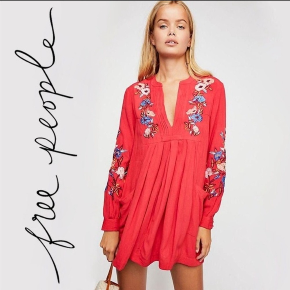 Free People red combo dress NWT medium